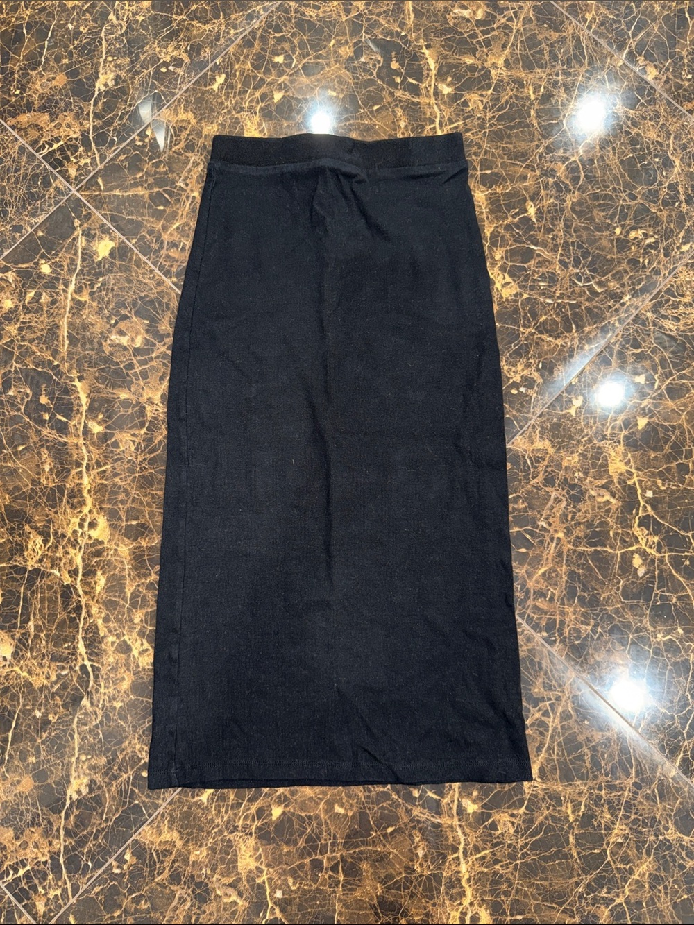 Zara Ribbed Black Women's Straight Midi Skirt